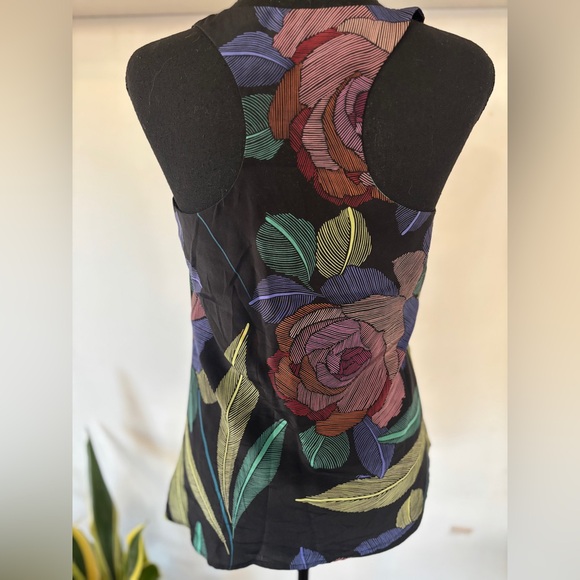 100% Silk Trink Turk Metal Sleeve Floral Tank Top Size Small - Picture 3 of 5